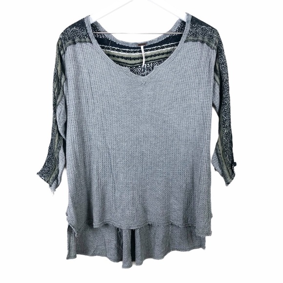 Free People Gray Waffle Knit Thermal Top Boho - Picture 1 of 13